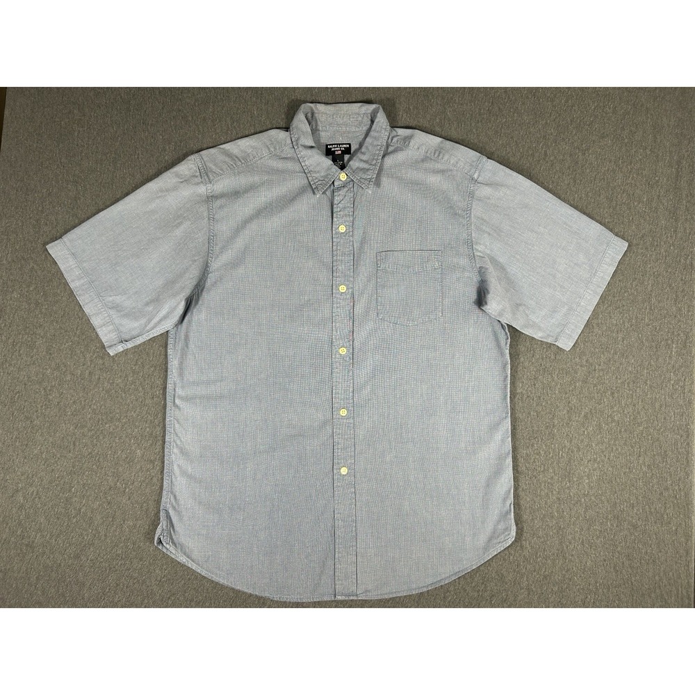 VTG Ralph Lauren Jeans Co Men's Blue Chambray Short Sleeve Button Up Shirt L